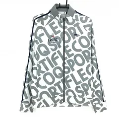 【超美品】ルコックゴルフ ジャケット 白×グレー 英字総柄 ロゴ刺しゅう メンズ L ゴルフウェア le coq sportif