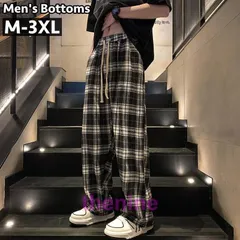 イージーパンツ ワイドパンツ ロングパンツ メンズ 男性 ボトムス 長ズボン ストレート ウエストゴム チェック柄 おしゃれ カジュアル ポケット ゆ