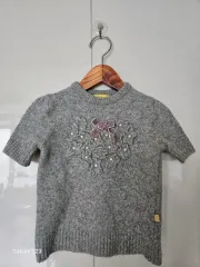 レディース グレー レイ 装飾 半袖 ニット