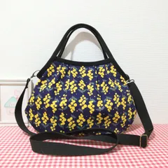 ショルダー対応グラニーバッグ（北欧風＊ポンポンミモザ＊ネイビー）