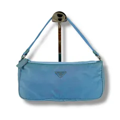 プラダ　PRADA トライアングルロゴ　アクセサリーポーチ　ミニハンドバッグ　ライトブルー　水色　テスートナイロン