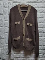 ブラウン バイカラー GOLDボタン ウール カシミア カーディガン