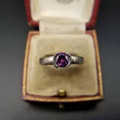 メキシコ 925 シルバー 紫ラインストーン ソリテール ヴィンテージ アールデコ リング 指輪 銀 シンプル 鮮やかな色 A892