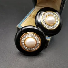 クラシックデザイン フェイクパール クリアストーン ラウンド フォルム ヴィンテージ ピアス イヤリング ジュエリー 輸入 Y14-N