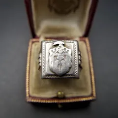 メキシコ 925 シルバー アールデコ ヴィンテージ スクエアシグネット エンブレム リング 指輪 銀細工 大ぶり 重厚感 Y13-U