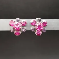 1950s 1960s WEISS マゼンダ ラウンド ストーン 植物 モチーフ シルバートーン 上品 ヴィンテージ ピアス イヤリング ジュエリー 14Y-U