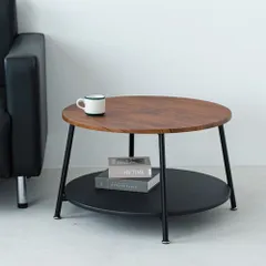 ヴィンテージ棚付リビングテーブル サイドテーブル 木製 木目 丸 モダン 一人暮らし 収納 ひとり暮らし