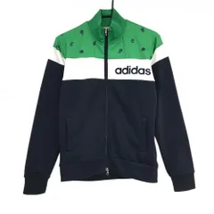【美品】アディダス ジャケットブルゾン グリーン×ネイビー 上部柄 裏微起毛 ロゴ刺しゅう メンズ S/P ゴルフウェア adidas