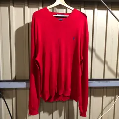 1259 Polo by Ralph Lauren セーター レッド XL ポロバイラルフローレン ニット コットン ワンポイント 刺繍ロゴ ポロポニー 古着卸 アメリカ仕入