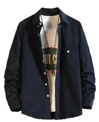 [アスペルシオ] アメカジ デザイン 長袖 ボタンダウン シャツ お洒落 トップス メンズ 襟付き カジュアルシャツ ビッグシルエット 通勤 オーバー 胸ポケット オーバーサイズ やわらか 柔らかい 個性的 透けない v系 タッ [ミッドナイトブルー] [L]