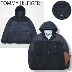 トミーヒルフィガー リバーシブル ダウン ジャケット XL ネイビーxチェック柄