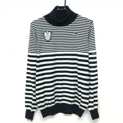 【美品】パーリーゲイツ タートルネックセーター 白×ダークネイビー ボーダー ニット ハイネック メンズ 5(L) ゴルフウェア PEARLY GATES