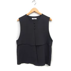 シセンドウ 詩仙堂 HITOSHI TAMURA  ちりめん織り ベスト クルーネック ノースリーブ 無地 チャコールグレー /FT41