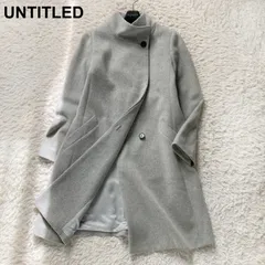 【美品】アンタイトルプレミアムライン ロングコート ウール グレー L ゆったり/軽やか】カシミヤ混ノーカラーコート（ノーカラーコート