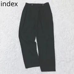 インデックス　ワイドパンツ　ハイウエスト　センタープレス　サイドポケット　カジュアル　シンプル　上品　ブラック