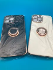 iPhone13 Pro Max ケース 2点セット リング付き ブラック×ホワイト カメラ保護 スマホケース