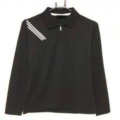 アディダス 長袖ポロシャツ 黒×白 3ライン ハーフジップ 袖ロゴ刺しゅう レディース M/M ゴルフウェア adidas
