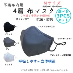 お得な3枚セット　不織布内蔵 4層布マスク　洗える　抗菌　防臭　布マスク　銀イオン　大人用　Mサイズ　経済的　エコ