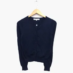 マーキュリーデュオ MERCURYDUO ニット カーディガン ショート丈 長袖 丸首 無地 シンプル ビジューボタン リブ F ネイビー 紺 /HT3