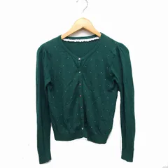 アースミュージック&エコロジー EARTH MUSIC & ECOLOGY カーディガン ニット パールビーズ装飾 ウール混 コットン 綿 M グリーン 緑 /FT29