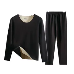 [DeerLuxe] 裏起毛インナー 上下セット レディース メンズ 暖か 保温 防寒 肌着 長袖 Vネック Uネック 秋冬 (E.ブラック(レディース), L) [E.ブラック(レディース)] [L]