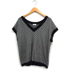 ローリーズファーム LOWRYS FARM ダイヤ柄 ニット セーター フレンチスリーブ Vネック ベスト F ブラック 黒 /FT25
