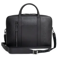 ブルガリ ブルガリ マン ミディアム ブリーフケース 2Way ショルダー ハンド ビジネスバッグ 斜め掛け カーフスキン レザー ブラック ガンメタ金具 291917 BVLGARI（未使用　展示品）