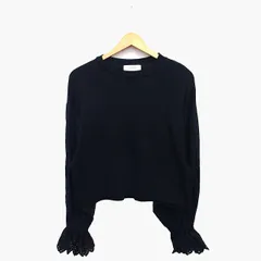 ローリーズファーム LOWRYS FARM Tシャツ カットソー 丸首 長袖 コットン 綿 切替 無地 ボリュームスリーブ フリル 刺繍 M ブラック 黒 /HT19