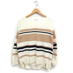 グローバルワーク GLOBAL WORK Vネック ニット セーター 長袖 カシミヤ混 コットン 綿 柄 L アイボリー 白 /FT25