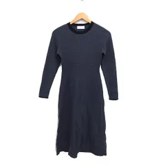 インデックス INDEX リブ ニット フレア ワンピース 長袖 ロング 配色 無地 S チャコールグレー /FT18