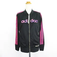 アディダス adidas ジャージ ジャケット 長袖 ジップアップ ライン ロゴ OT ブラック×ピンク スポーツウェア ※EKM