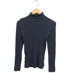 ヒューマンウーマン HUMAN WOMAN タートルネック ボーダー リブ カットソー コットン 綿 長袖 M グレー /NT34