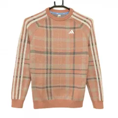 【超美品】アディダス セーター ピンク×白 チェック 袖3ライン ニット  レディース S ゴルフウェア 2023年モデル adidas