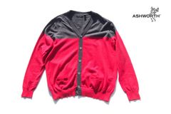 [Used] Ashworth Bicolor V-neck Cotton Cashmere Cardigan Men's Golf Wear Size O