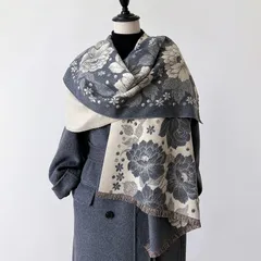 レトロプリント花柄 防寒 ストール兼マフラー レディース 冬用