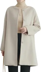 Over the moon ノーカラーコート レディース アウター 大人 シンプル 通勤 春 暖かい 防風 防寒 ウール ジャケット 白色 ベージュ チェスター 薄くて ミドル丈 フォーマル 地雷系 モコモコ 軽量 60さい (アイボリー,  L)