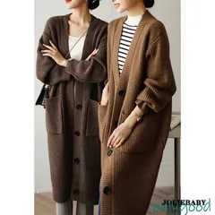 レディースファッション ニットカーディガン 秋冬 長袖ニットコーディガン 無地 Vネックカーディガン ロング丈セーター ゆったりアウター 