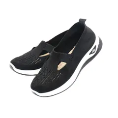 [DeerLuxe] スニーカー ウォーキング シューズ スリッポン レディース 軽量 通気 滑り止め (E.ブラック, 日本の靴のサイズ寸法, 大人, 数値, 23.0 cm) [E.ブラック] [23.0 cm]