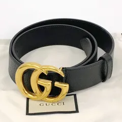 GUCCI グッチ GGマーモント ダブルG ワイド レザー ベルト 406831 DJ20T 本革 ゴールドバックル 袋付き 男女兼用 ブラック 服飾 DF17561■