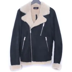 DIESEL ラムスキンレザームートンダブルライダースジャケット Lサイズ ブラック