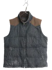 【お得なクーポン配布中!】 90s ラルフローレン ジーンズ インディゴ デニム 中綿 ベスト レディース XL / 古着 オールド ポロ 襟 ボア パイル フリース レザー ヨーク