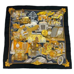 極美品 HERMES エルメス スカーフ カレ90 自動車の快適 Confort en Automobile シルク スカーフ ブラック
