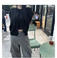 マンデーオフ ラウンドニットカーディガン - ブラック Free!