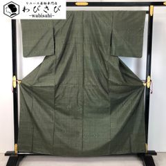 本場結城紬 100亀甲 奥順 証紙付 独楽柄 枯野色 しつけ糸 K-4899