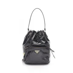 プラダ PRADA ハンドバッグ デュエット ナプラックパテント バケットバッグ 1BH0382DNTF0002 ブラック パテントレザー 2wayショルダー レディース 未使用
