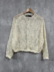 ZARA ザラ ノーカラー フラワーレース ジャケット sizeM/アイボリー ■◇ レディース