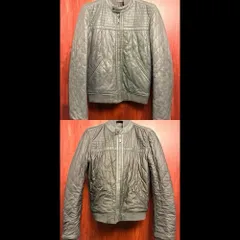 DIESEL 本革 ラムレザー × ナイロン リバーシブル キルティングレザー シングルライダースジャケット グレー Sサイズ