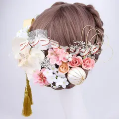 髪飾り 水引 オーガンジー リボン 編みおろし 結婚式 成人式 卒業式 卒園式 袴 着物 白無垢 前撮り ツインテール ゴールド ヘアピン 造花 ドライフラワー ママ振り 浴衣 qd1251