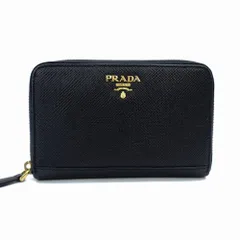 プラダ PRADA サフィアーノメタル レザー ブラック ミニ財布 黒 ゴールド金具 コンパクト ウォレット 財布 7-12-611