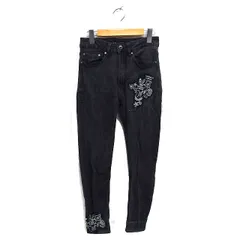 ザラ ZARA デニム ジーンズ アップリケ スキニー スリム 40 ブラック 黒 /FT16